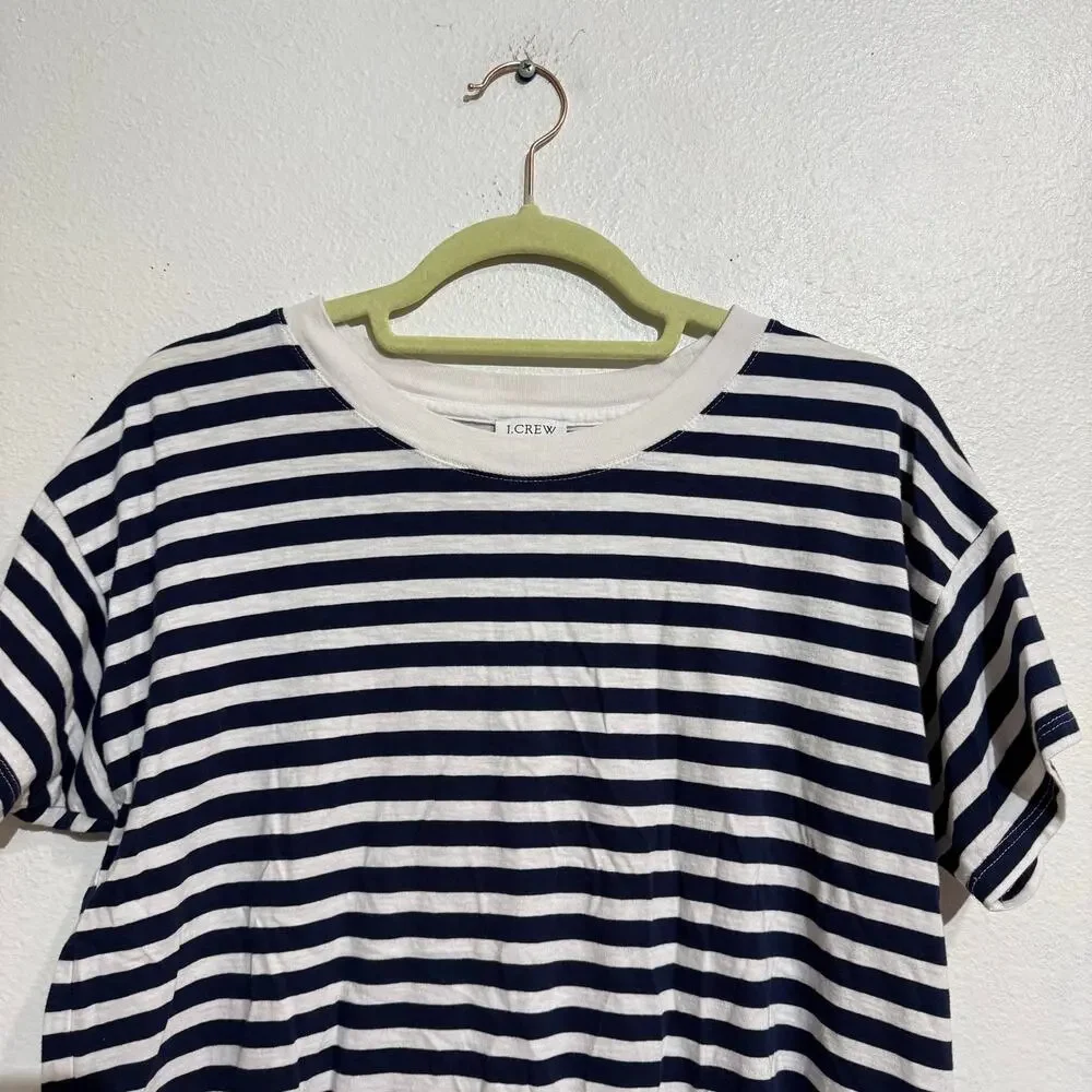 J.Crew Navy White Striped Cotton Crewneck Tee Sz S